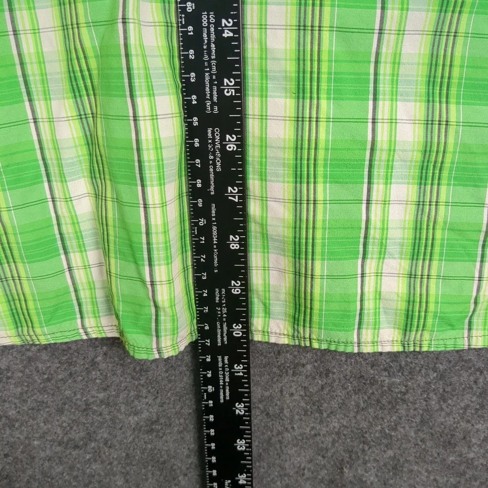 The North‎ Face Mens L G Short Sleeve Plaid Button Up Shirt Green White